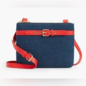 NWT TALBOTS Dark Denim/Red CROSSBODY DOUBLE ZIP PURSE